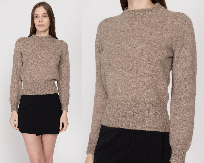 Sm-Med 70s Taupe Cropped Wool Sweater