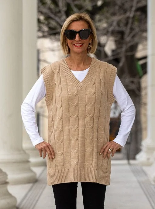 Tan Cable Knit Sweater Vest