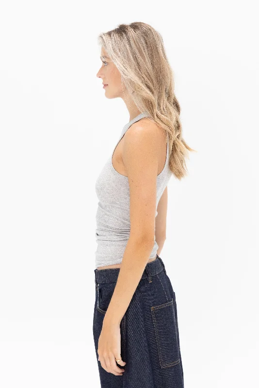 Circular Fine Rib Tank, Heather Grey