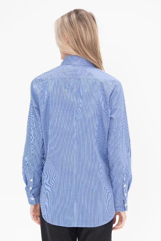 Mini Check Shirting Detached Slim Shirt, Blue Multi