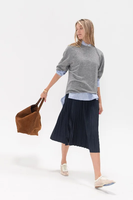 Washable Cashmere Oversized Easy T-Shirt, Heather Grey