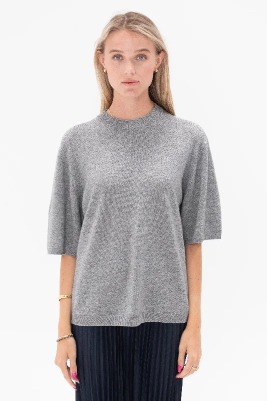 Washable Cashmere Oversized Easy T-Shirt, Heather Grey