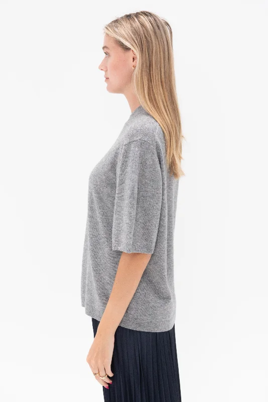 Washable Cashmere Oversized Easy T-Shirt, Heather Grey