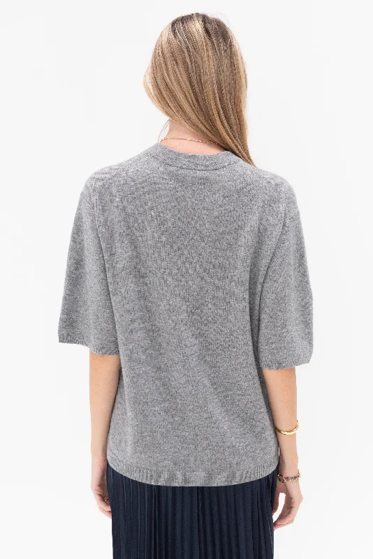 Washable Cashmere Oversized Easy T-Shirt, Heather Grey