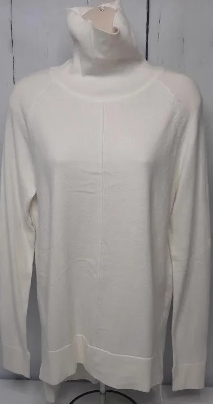 Top-Pullover-White-Turtle Neck Long Sleeve-Women's-2239084