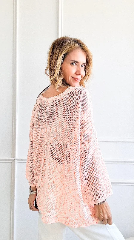 Two Toned Crochet Knit -Orange - White