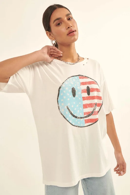 USA Smiley Face Distressed Graphic Tee