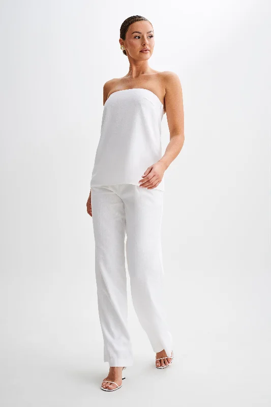 Adrina Straight Leg Linen Pant - White