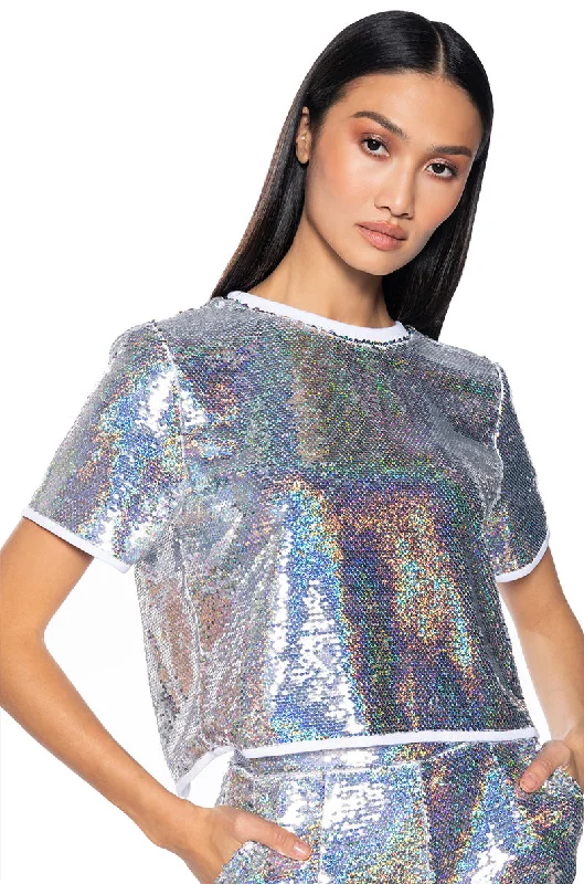 ALL UP IN MY MIND SEQUIN SHORT SLEEVE SHIRT