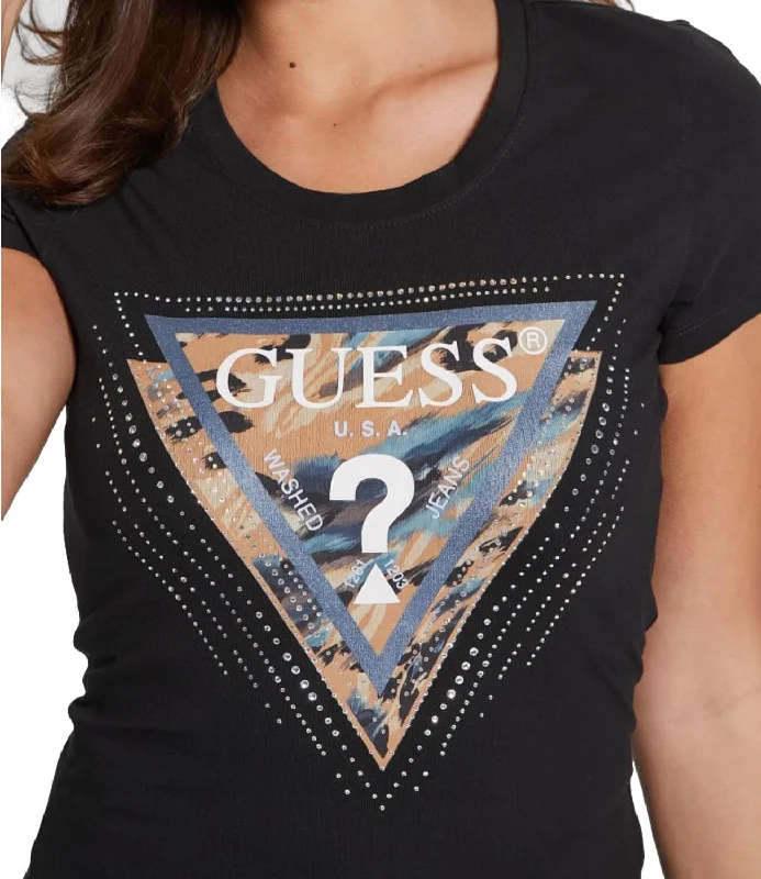 Guess T-shirt Leo Triangle Tee Nero Donna