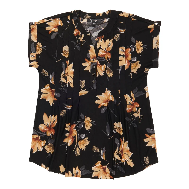 lily morgan Women's Pleated Printed V-Neck Blouse