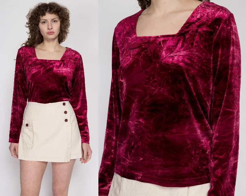 Lrg-XL 90s Dark Pink Crushed Velvet Top