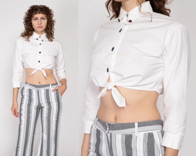 Petite Small 90s White Tie Front Crop Top