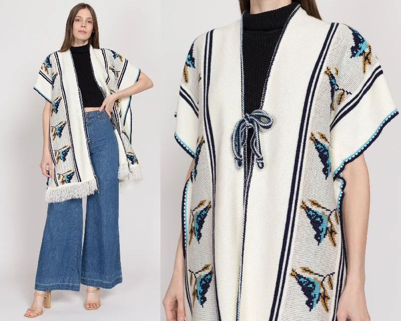 Sm-Lrg 70s Boho Knit Bird Poncho