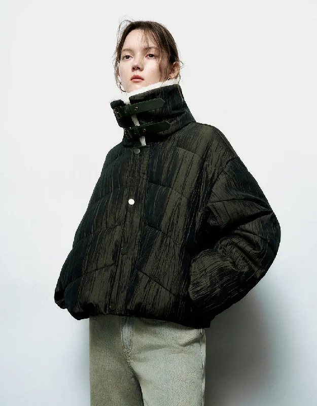 Straight Padded Coat With Furry Collar