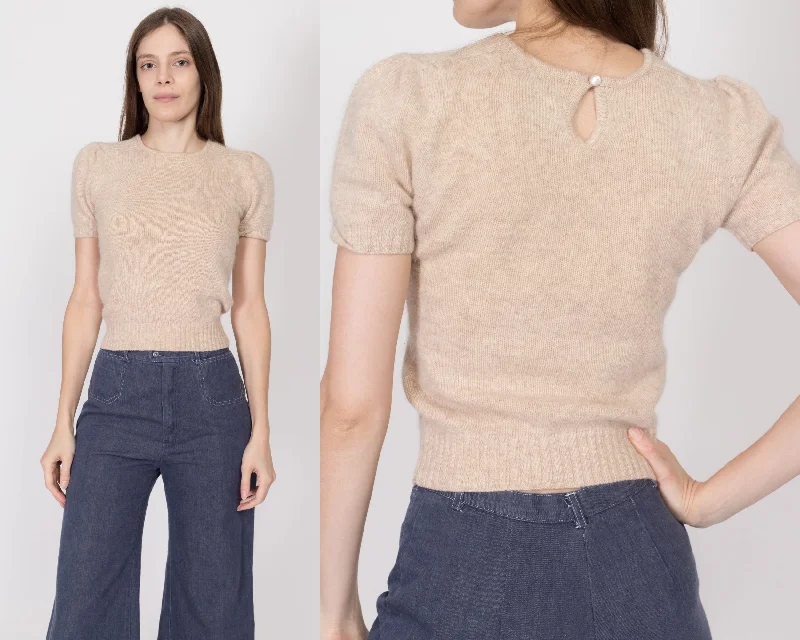 XS-Sm 70s Puff Sleeve Angora Blend Sweater Top