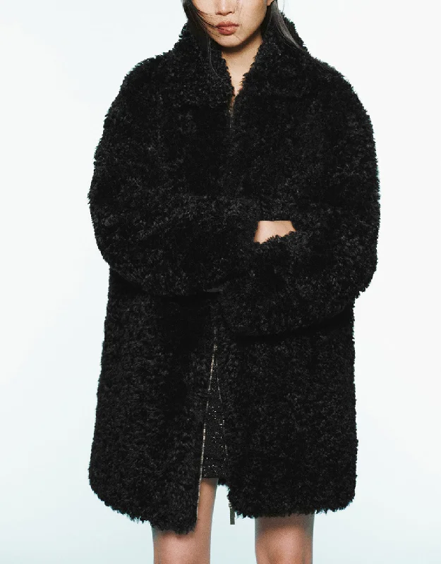 Zipper Front Straight Furry Coat