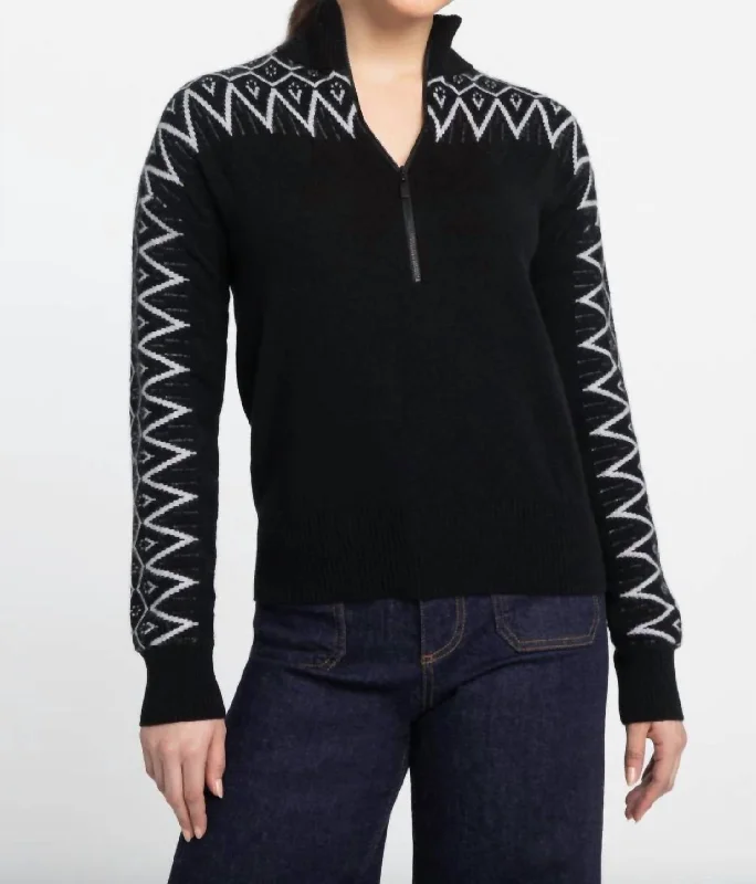 Alpine Qtr Zip Mock Sweater In Black/silver