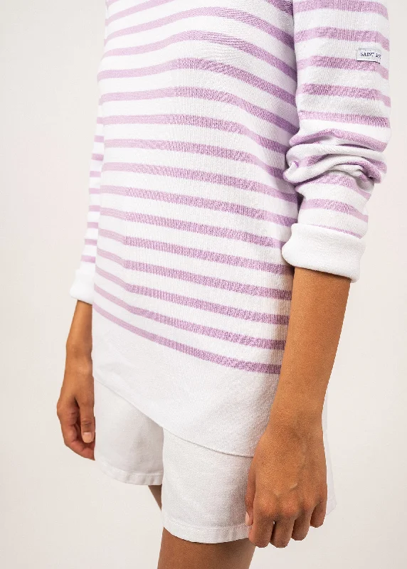 AVIGNON - Striped Sweater With Button Shoulder for Women | 100% organic cotton (WHITE / LILAC)