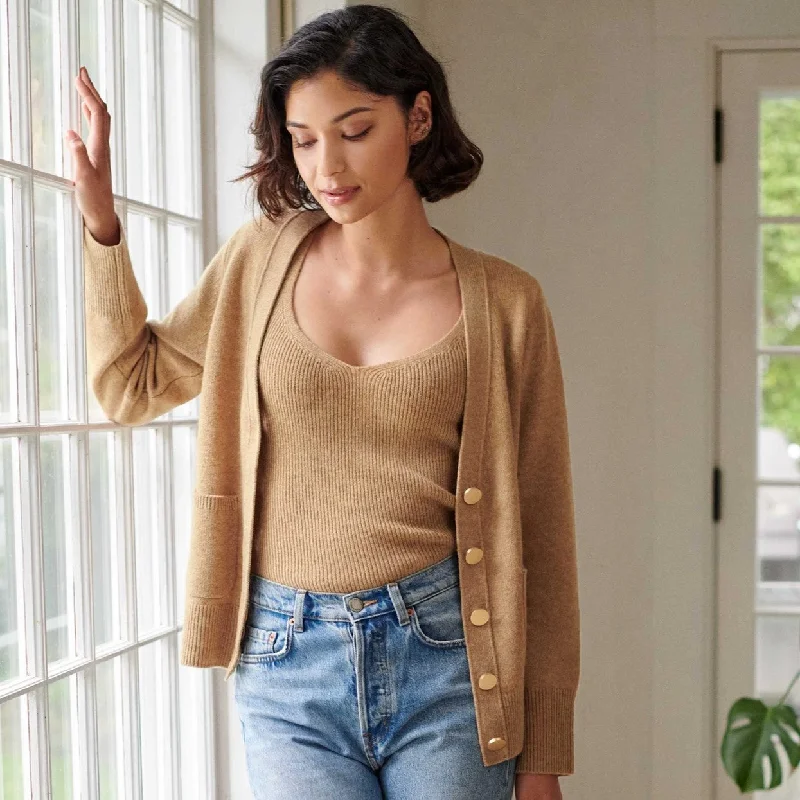 Cashmere Luxe Cardigan (Camel Heather)