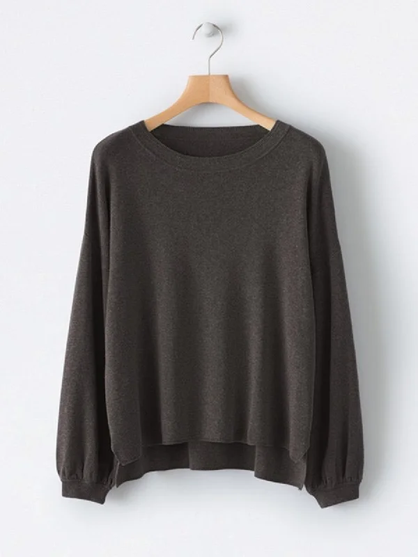 Crew Neck Casual Lantern Sleeve Knit Sweater