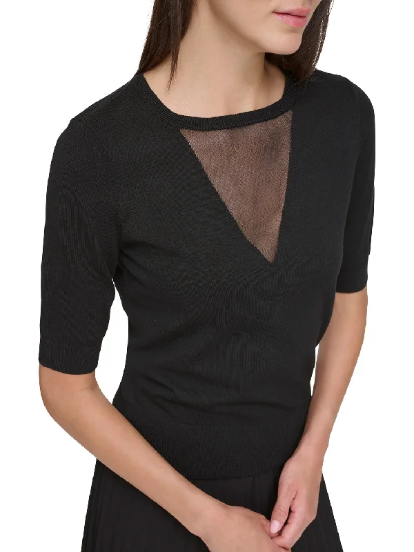 Dkny Women Black Solid Round Neck Short Sleeves Sweater