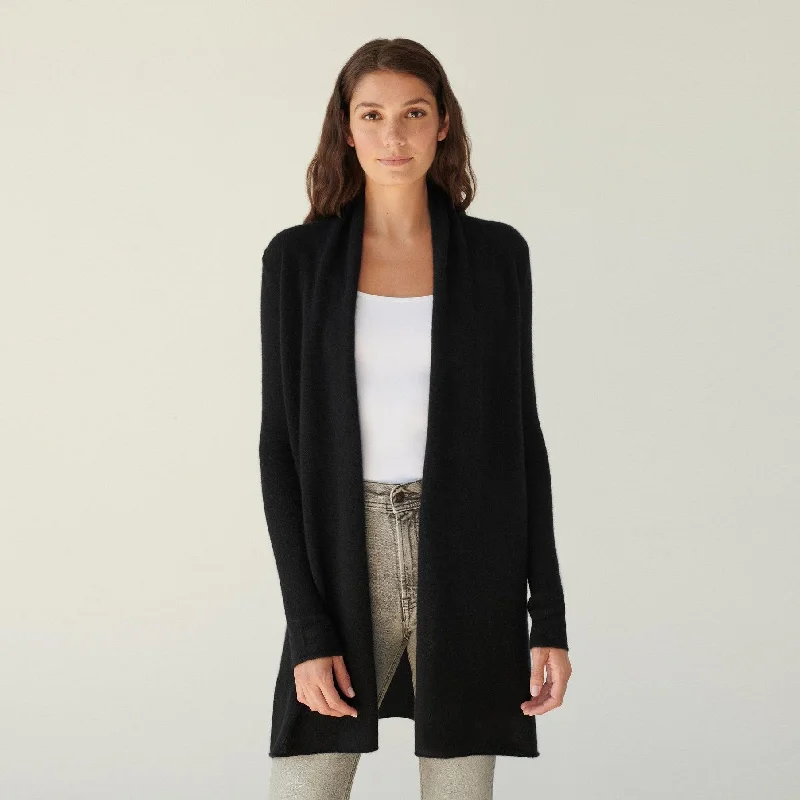 Essential Cashmere Trapeze Cardigan (Black)