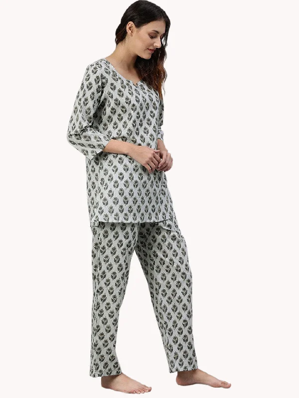 Grey Color Cotton Loungewear/Nightwear