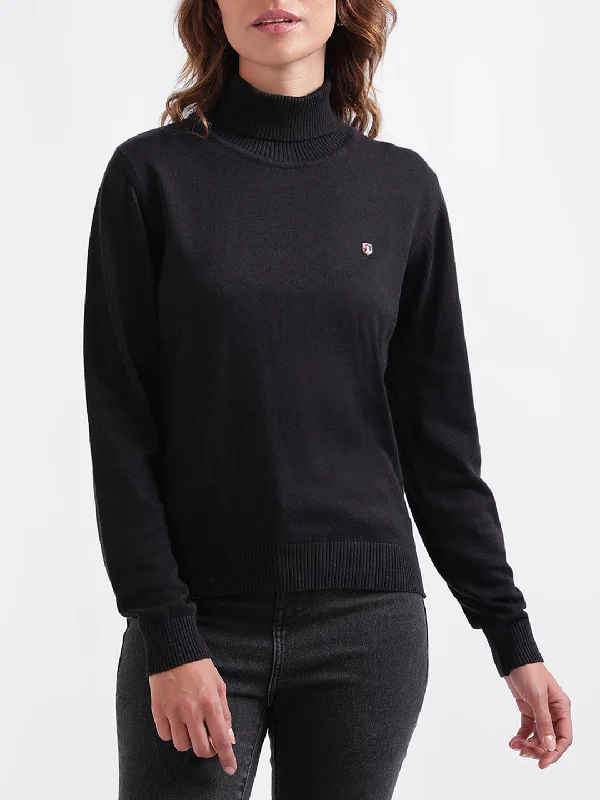 Iconic Women Solid Full Sleeves Turtle Neck Sweater