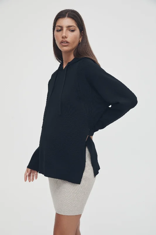 Crepe Knit Hoodie (Black)