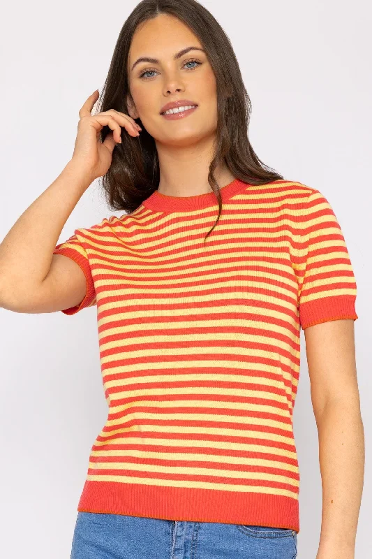 Merino Stripe Crew in Coral