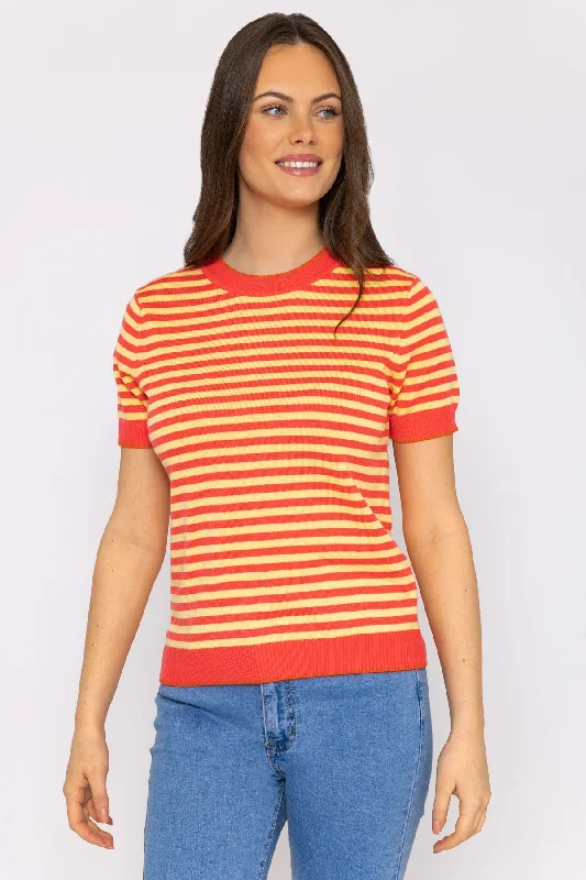 Merino Stripe Crew in Coral