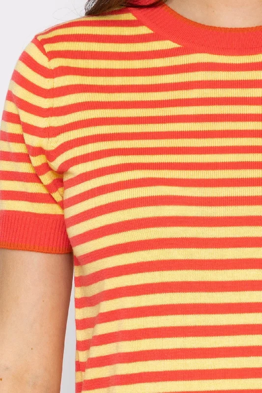 Merino Stripe Crew in Coral