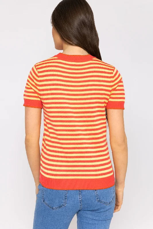 Merino Stripe Crew in Coral