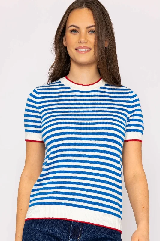 Merino Stripe Crew in Navy