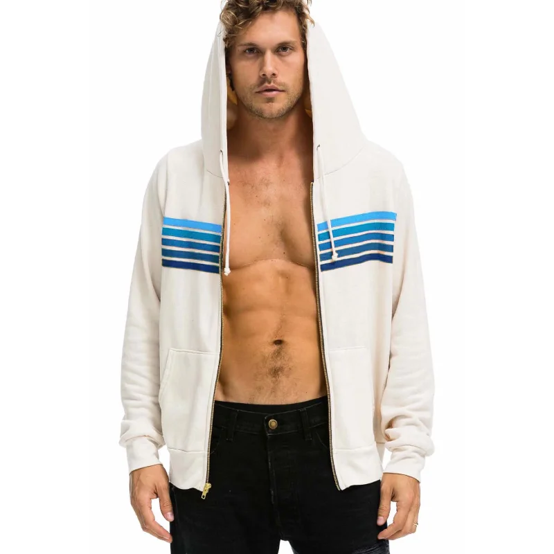 Aviator Nation 5 Stripe Zip Hoodie White/Blue