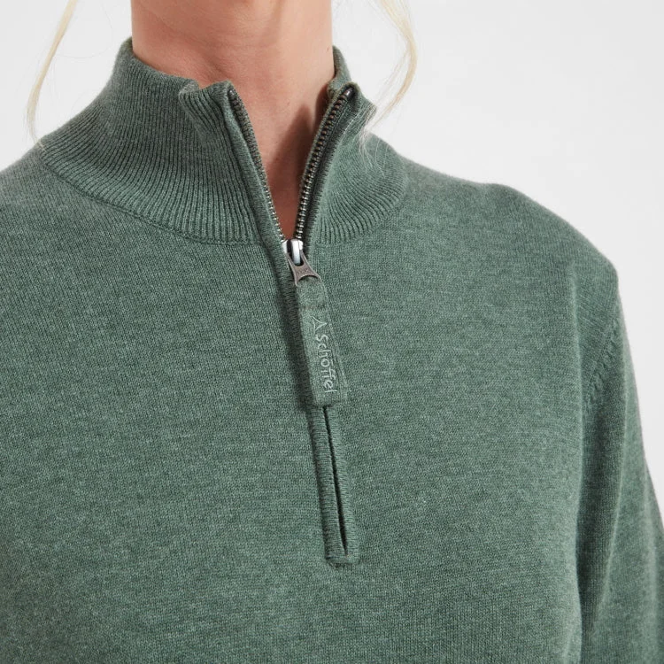 Schoffel Ladies Polperro Pima 1/4 Zip Sweater - Country Green