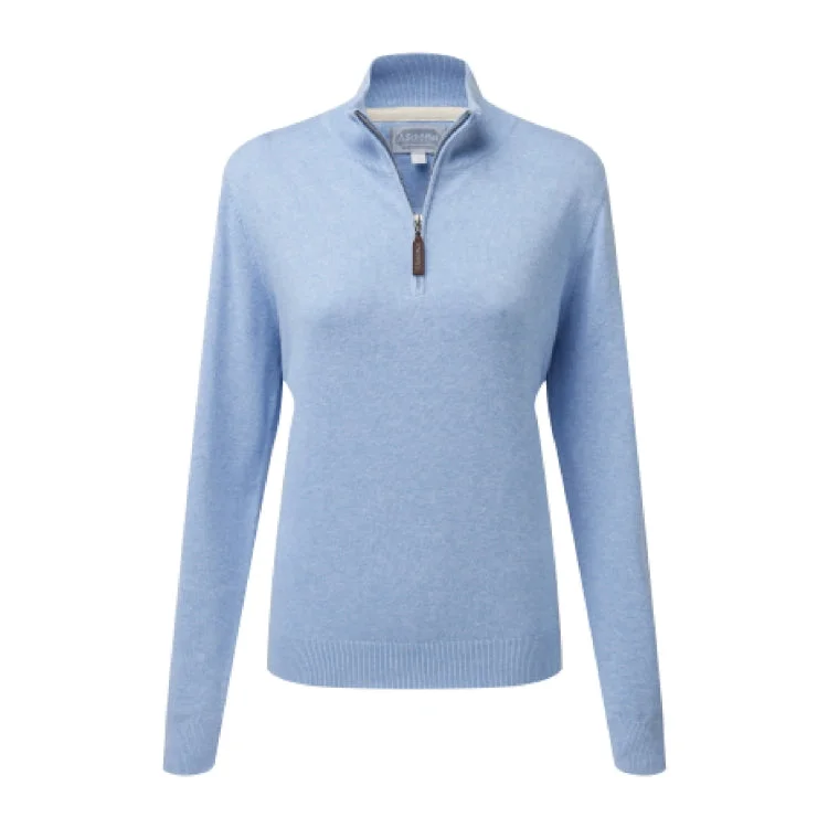 Schoffel Ladies Polperro Pima Cotton 1/4 Zip Sweater - Sky Blue