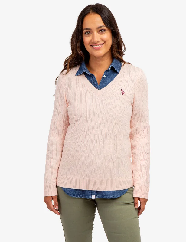 SOFT CABLE V-NECK SWEATER