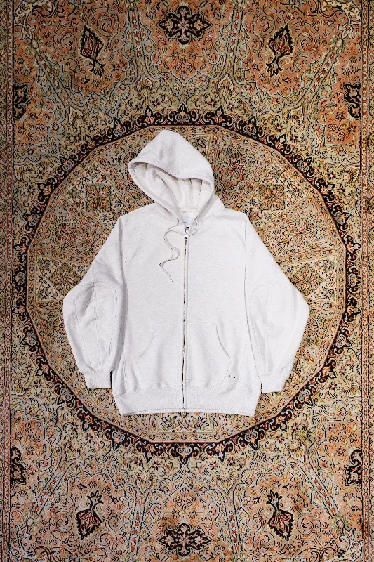 ZIP-UP RAW EDGE HOODIE(WHITE)