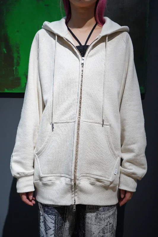 ZIP-UP RAW EDGE HOODIE(WHITE)