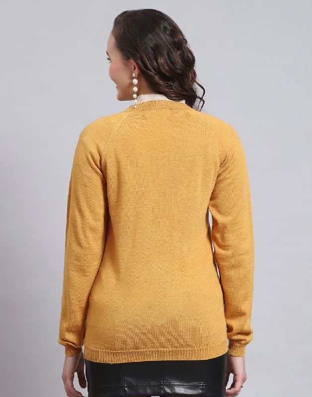 Women Mustard Solid V Neck Full Sleeve Sweater