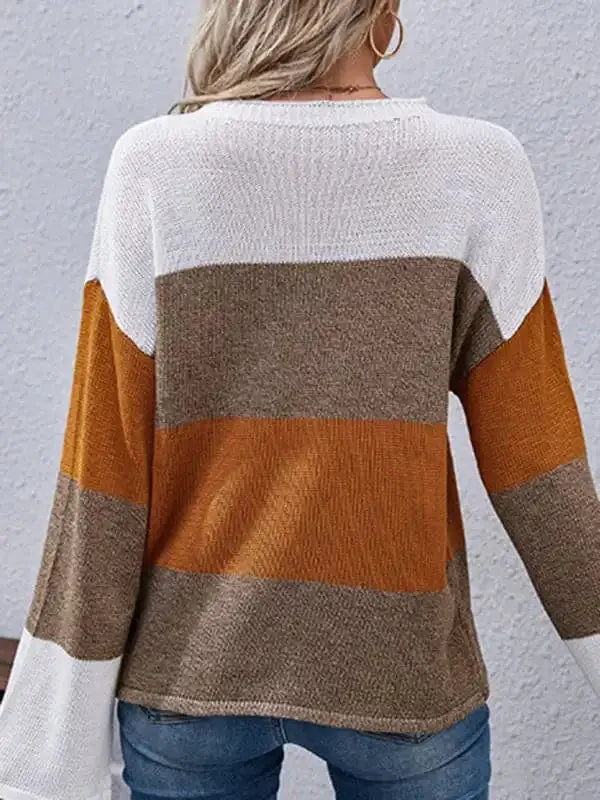 women’s autumn and winter loose stitching long sleeve sweater