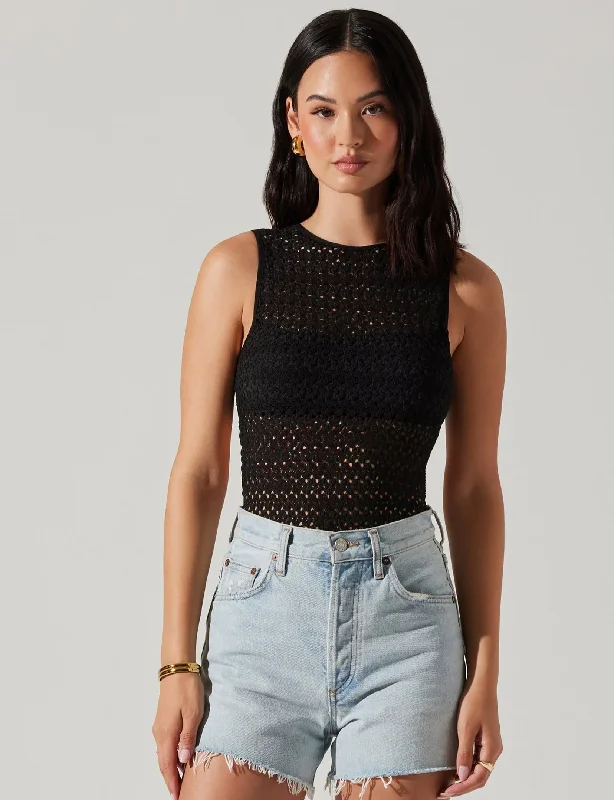 Dyanne Open Back Knit Bodysuit, Black