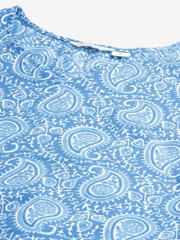 Blue Printed Cotton Nightwear