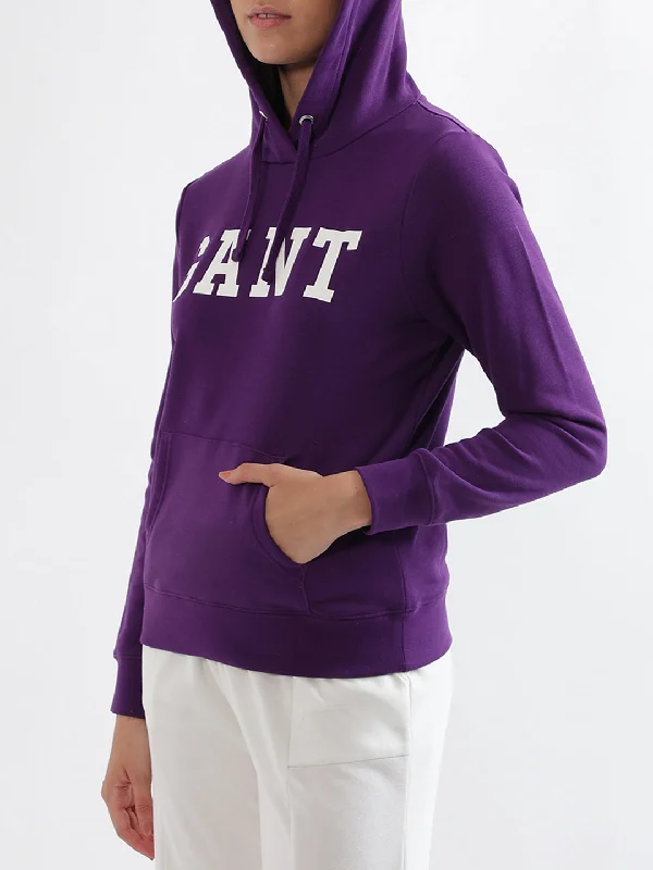 Gant Women Purple Solid Hooded Sweatshirt