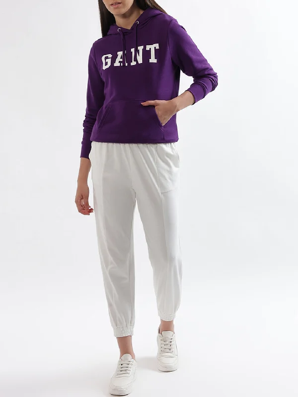 Gant Women Purple Solid Hooded Sweatshirt