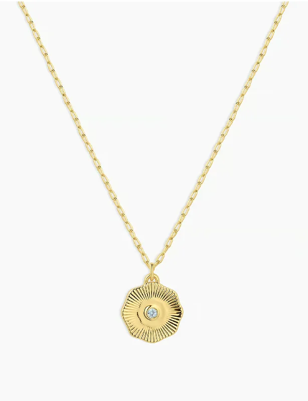 Power Birthstone Coin Necklace (March), Gold/Aquamarine