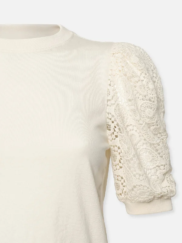 Lace Sleeve Frankie Tee -- Cream