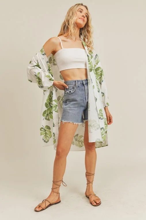 Long Sleeve Printed Kimono (Leaf)